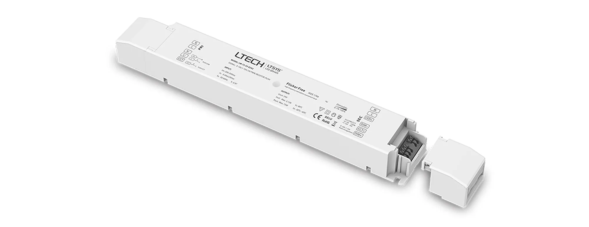 0-10V/1-10V/10V PWM/RX/Push DIM/CT, 0-100% Dim, CV 75W 24Vdc 3.12A, 200-240Vac,IP20, 5yrs Warranty. LM-75-24-G2A2  LTECH Constant Voltage